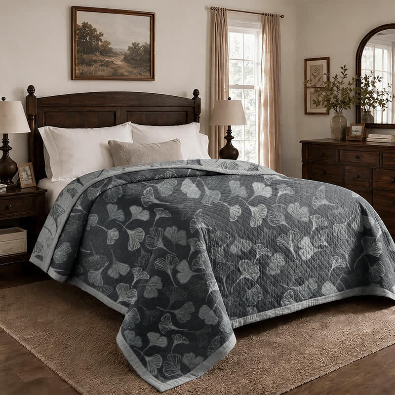 Ownkoti Grey‑Black Ginkgo Leaf Cotton Blanket - image 10