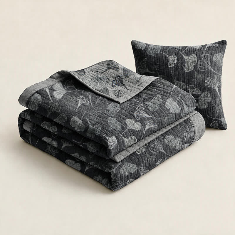 Ownkoti Grey‑Black Ginkgo Leaf Cotton Blanket - image 8