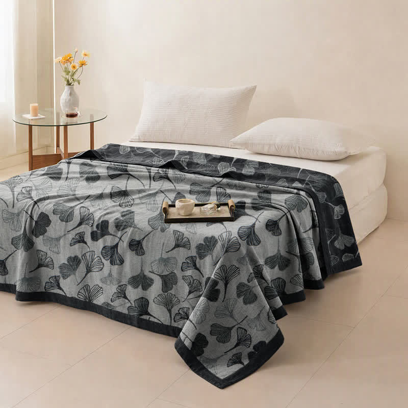 Ownkoti Grey‑Black Ginkgo Leaf Cotton Blanket - image 5