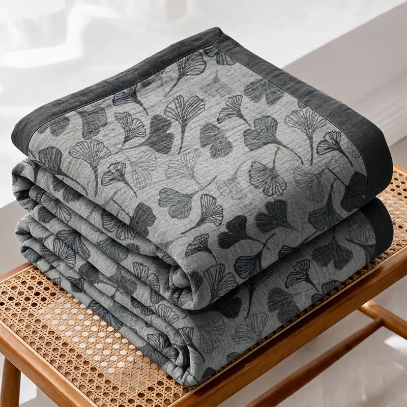 Ownkoti Grey‑Black Ginkgo Leaf Cotton Blanket - image 1