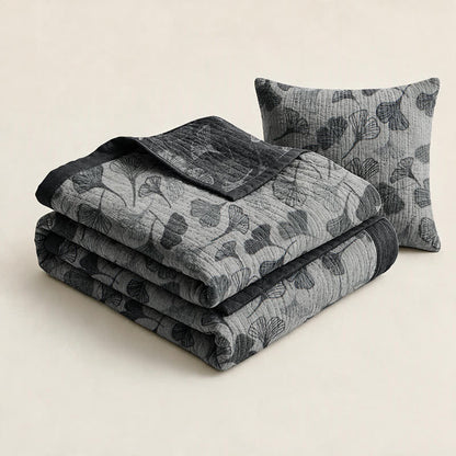 Ownkoti Grey‑Black Ginkgo Leaf Cotton Blanket - image 2