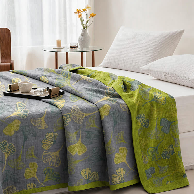 Ownkoti Green‑Gray Ginkgo Leaf Cotton Blanket - image 9