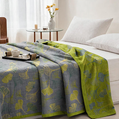 Ownkoti Green‑Gray Ginkgo Leaf Cotton Blanket - image 9