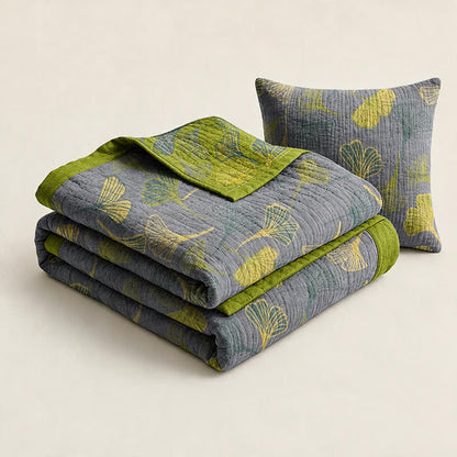 Ownkoti Green‑Gray Ginkgo Leaf Cotton Blanket - image 8