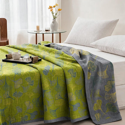 Ownkoti Green‑Gray Ginkgo Leaf Cotton Blanket - image 3