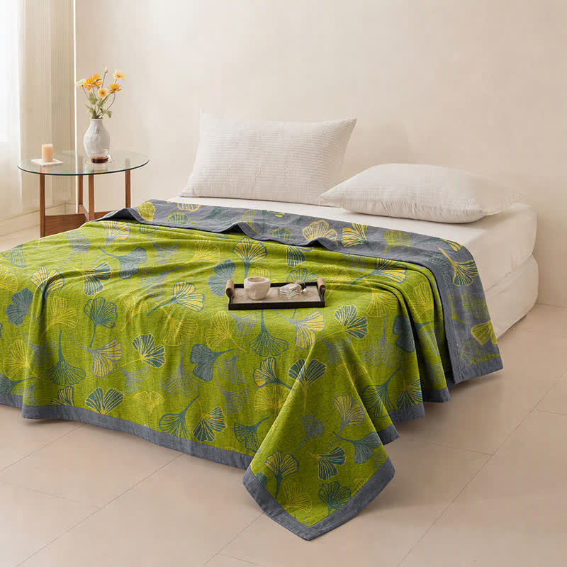 Ownkoti Green‑Gray Ginkgo Leaf Cotton Blanket - image 5