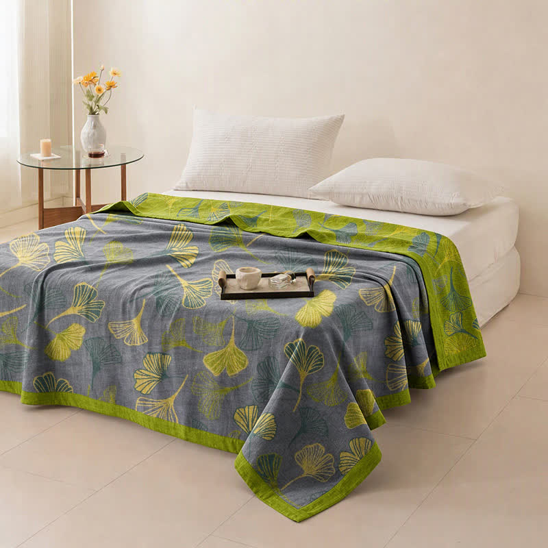 Ownkoti Green‑Gray Ginkgo Leaf Cotton Blanket - image 11