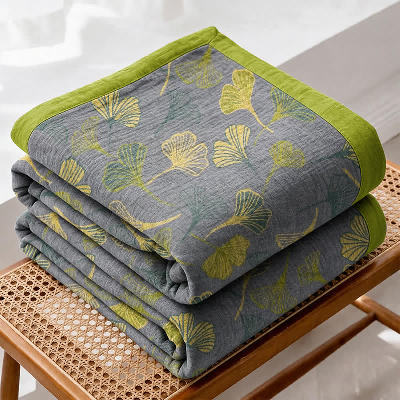 Ownkoti Green‑Gray Ginkgo Leaf Cotton Blanket - image 7