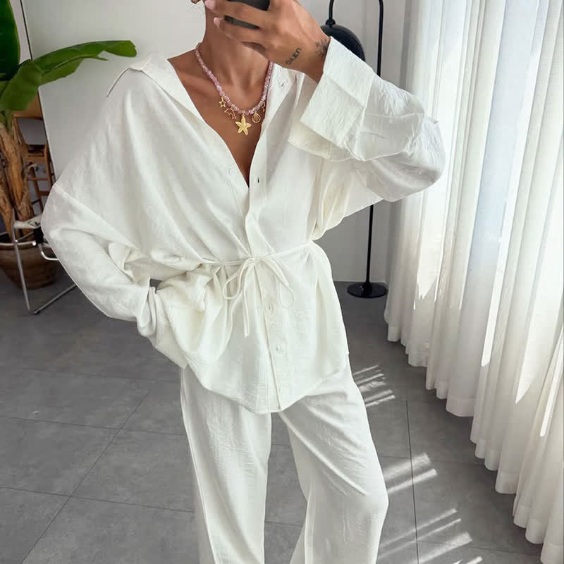 Ownkoti Solid Color Textured Crinkle Loungewear Set - image 1
