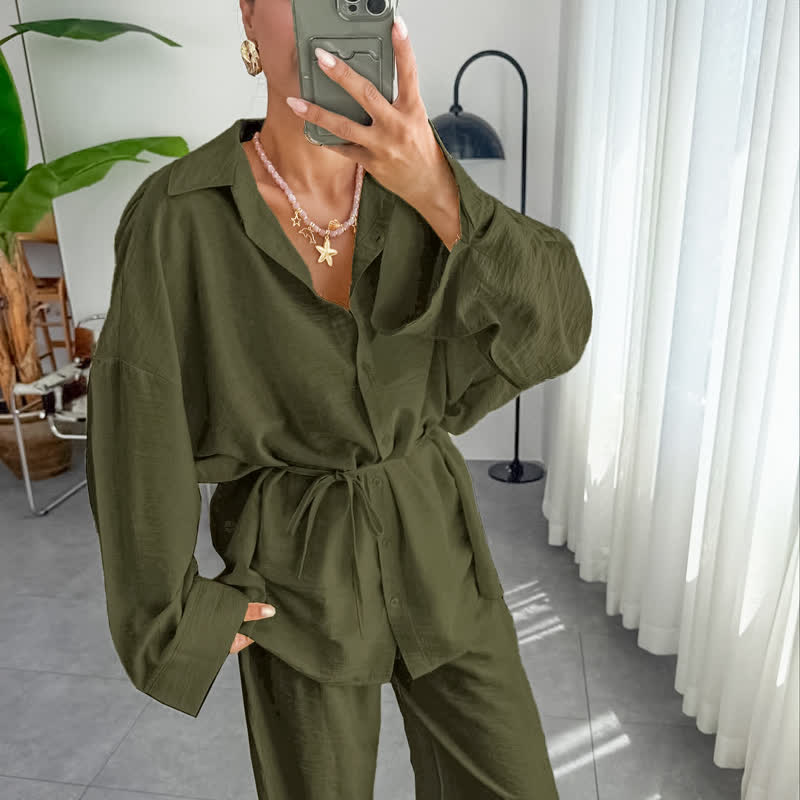 Ownkoti Solid Color Textured Crinkle Loungewear Set - image 8