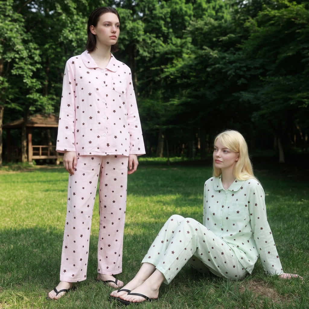 Ownkoti Pastel Star Cotton Long Sleeve Pajamas - image 1