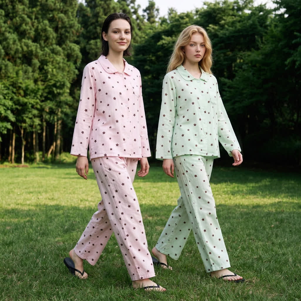 Ownkoti Pastel Star Cotton Long Sleeve Pajamas - image 0