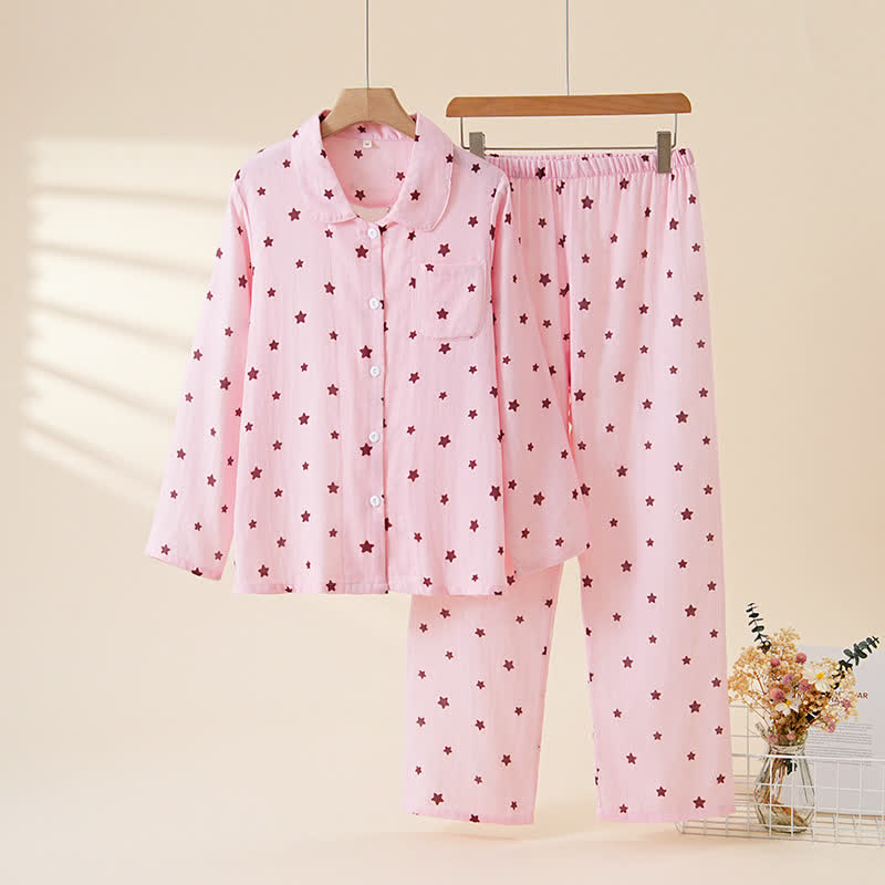 Ownkoti Pastel Star Cotton Long Sleeve Pajamas - Pink - XL - image 13