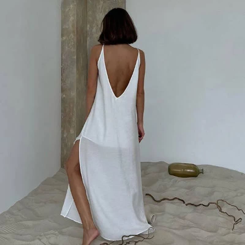 Ownkoti Solid Color Side Slit Lounge Dress - image 1
