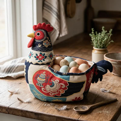 Ownkoti Folk Patchwork Chicken Storage Basket - Rooster Storage Basket - image 0