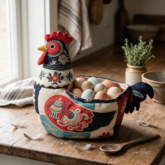 Ownkoti Folk Patchwork Chicken Storage Basket - Rooster Storage Basket - image 0