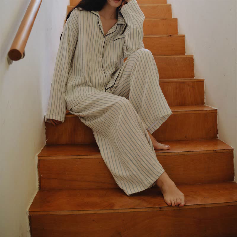 Ownkoti Relaxed Pinstripe Cotton Gauze Sleep Set - image 5