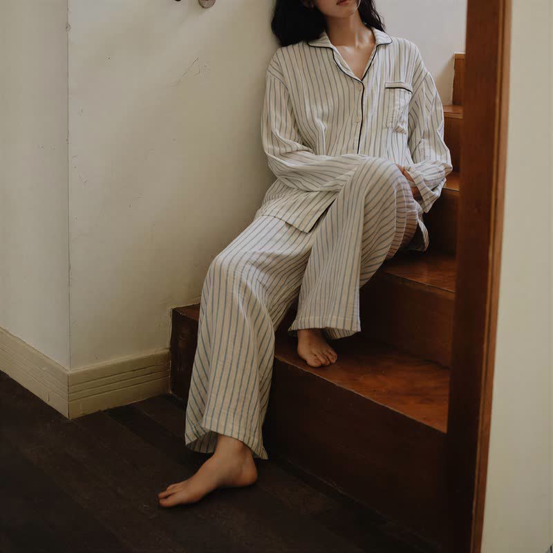 Ownkoti Relaxed Pinstripe Cotton Gauze Sleep Set - image 1