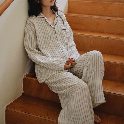 Ownkoti Relaxed Pinstripe Cotton Gauze Sleep Set - Blue - XL - image 0