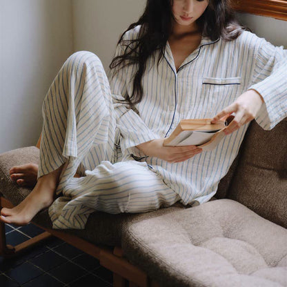 Ownkoti Relaxed Pinstripe Cotton Gauze Sleep Set - image 4