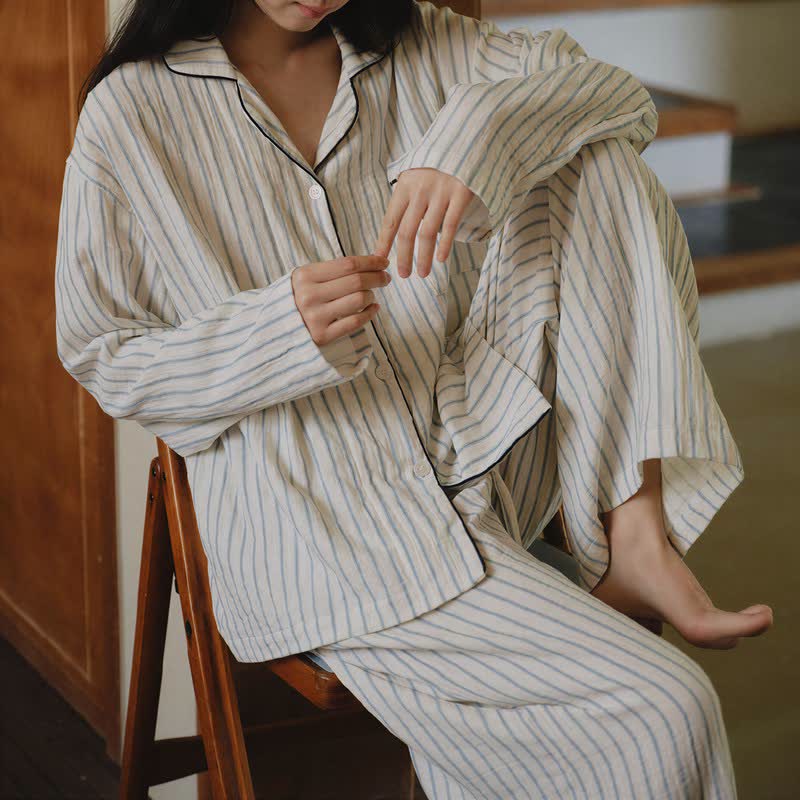 Ownkoti Relaxed Pinstripe Cotton Gauze Sleep Set - image 2