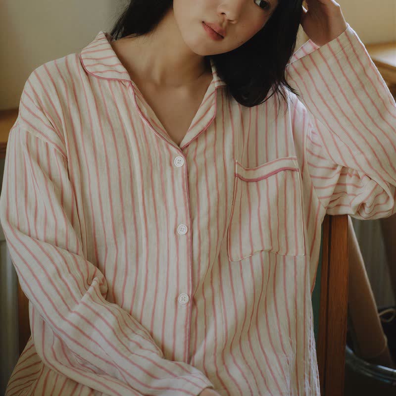 Ownkoti Relaxed Pinstripe Cotton Gauze Sleep Set - image 12