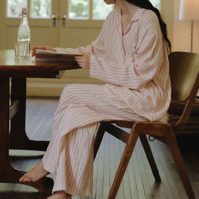 Ownkoti Relaxed Pinstripe Cotton Gauze Sleep Set - image 7