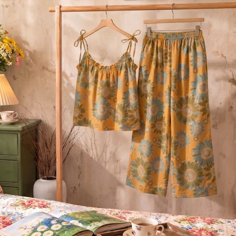 Ownkoti Sunflower Bloom Tie Strap Cami Loungewear Set - image 5