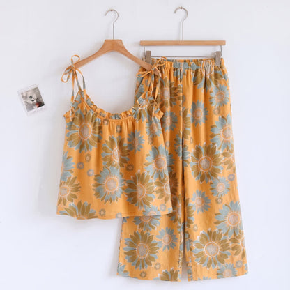 Ownkoti Sunflower Bloom Tie Strap Cami Loungewear Set - Orange - XL - image 4