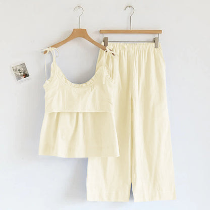 Ownkoti Solid Color Ruffle Cotton Camisole Pajamas - image 18