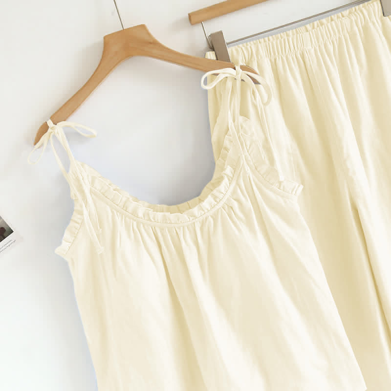 Ownkoti Solid Color Ruffle Cotton Camisole Pajamas - image 19