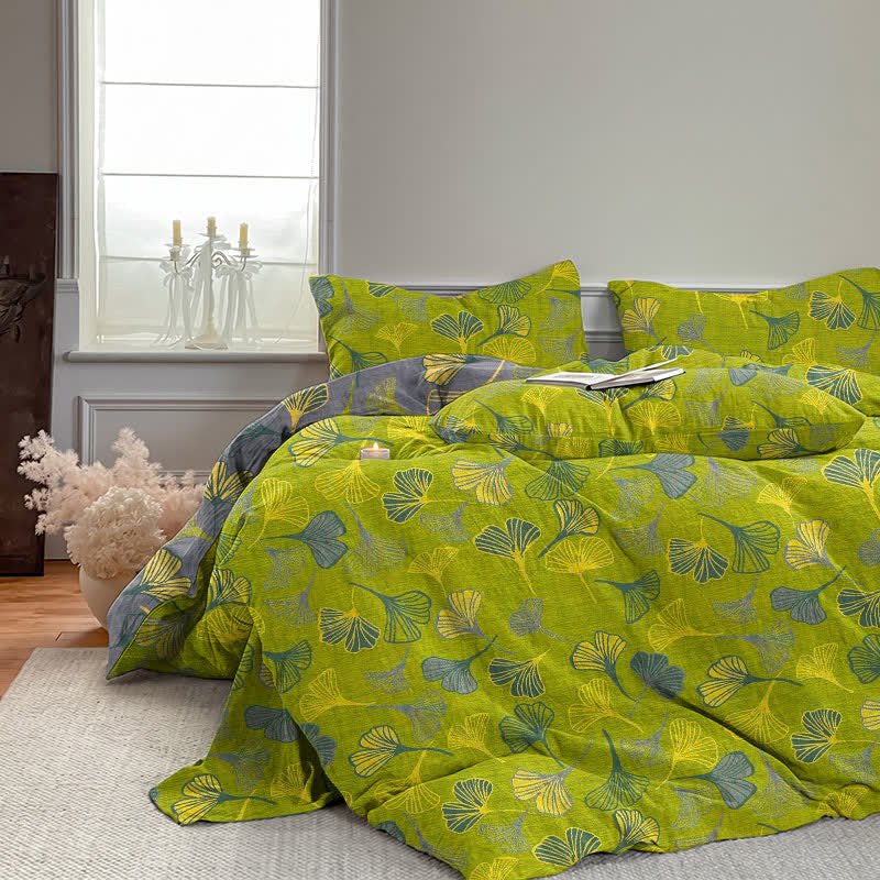 Ownkoti Vintage Green Ginkgo Leaf Cotton Reversible Bedding Set - image 6