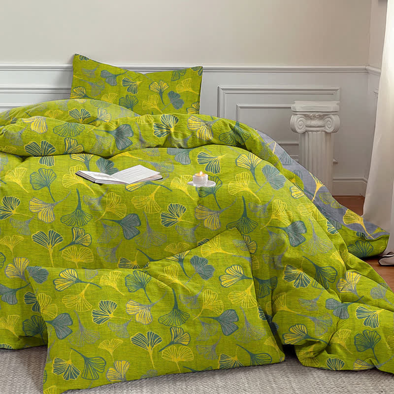 Ownkoti Vintage Green Ginkgo Leaf Cotton Reversible Bedding Set - image 3