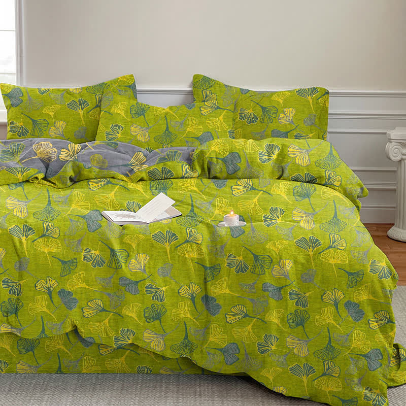 Ownkoti Vintage Green Ginkgo Leaf Cotton Reversible Bedding Set - Green - 2PCS Pillowcases - 20" x 37" - image 0