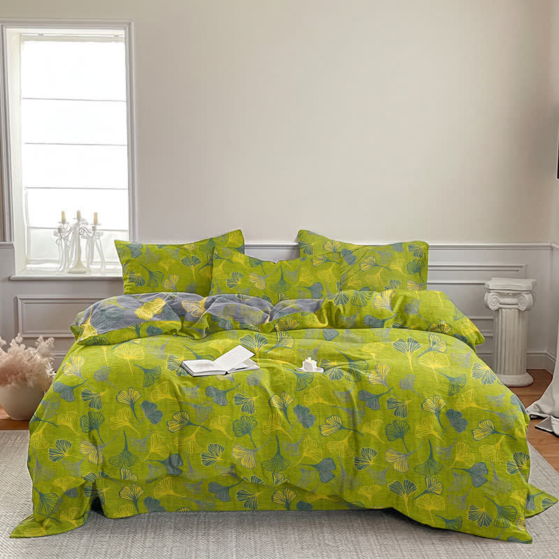 Ownkoti Vintage Green Ginkgo Leaf Cotton Reversible Bedding Set - image 1