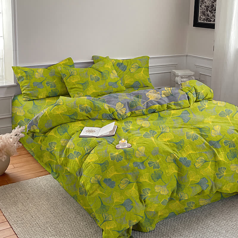 Ownkoti Vintage Green Ginkgo Leaf Cotton Reversible Bedding Set - image 4