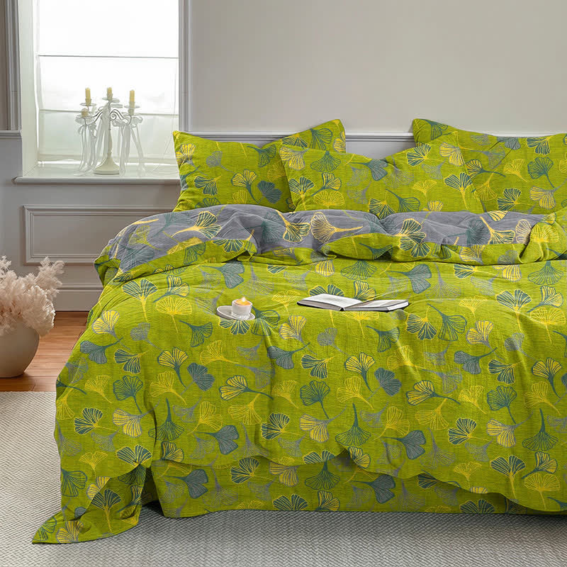 Ownkoti Vintage Green Ginkgo Leaf Cotton Reversible Bedding Set - image 2
