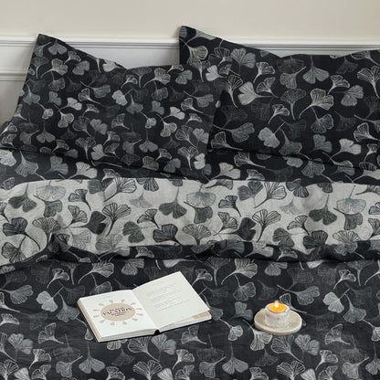 Ownkoti Vintage Black Ginkgo Leaf Reversible Cotton Bedding Set - image 7