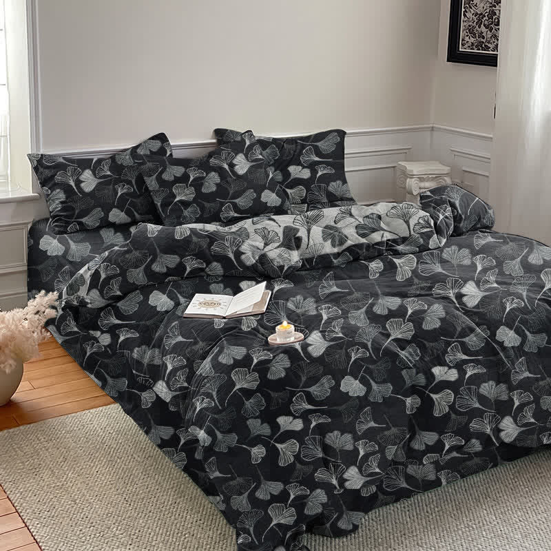 Ownkoti Vintage Black Ginkgo Leaf Reversible Cotton Bedding Set - image 4