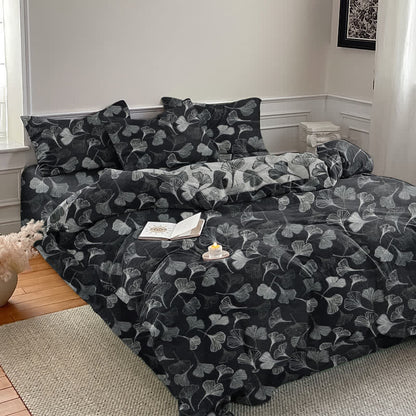 Ownkoti Vintage Black Ginkgo Leaf Reversible Cotton Bedding Set - image 4