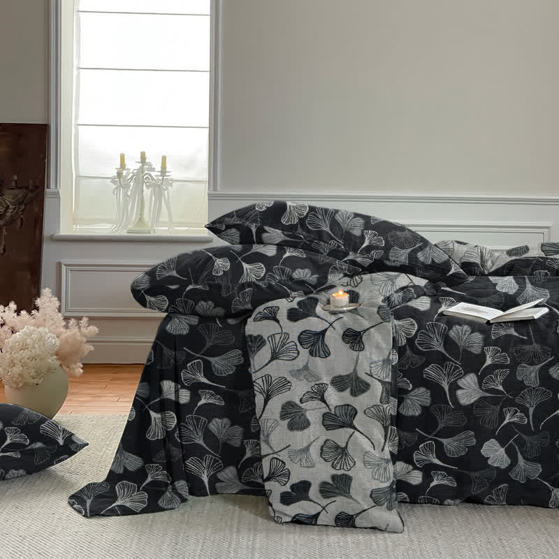 Ownkoti Vintage Black Ginkgo Leaf Reversible Cotton Bedding Set - image 5