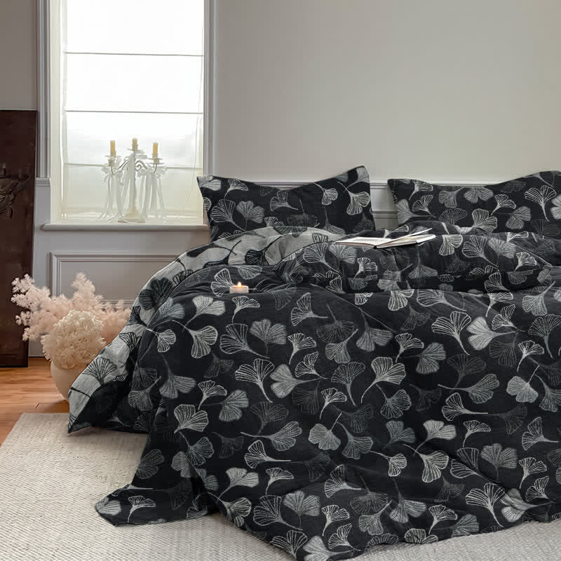 Ownkoti Vintage Black Ginkgo Leaf Reversible Cotton Bedding Set - image 6