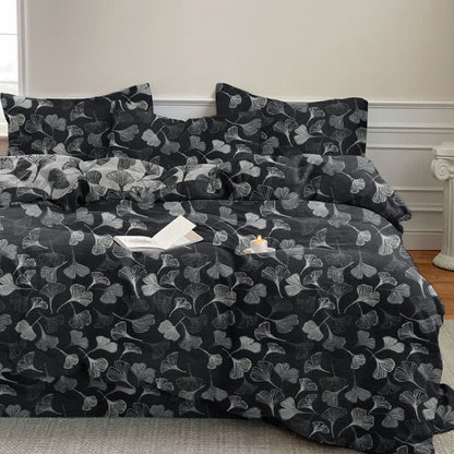 Ownkoti Vintage Black Ginkgo Leaf Reversible Cotton Bedding Set - Black - 2PCS Pillowcases - 20" x 37" - image 0