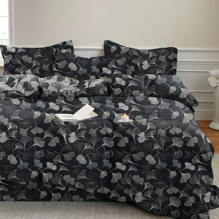 Ownkoti Vintage Black Ginkgo Leaf Reversible Cotton Bedding Set - Black - 2PCS Pillowcases - 20" x 37" - image 0