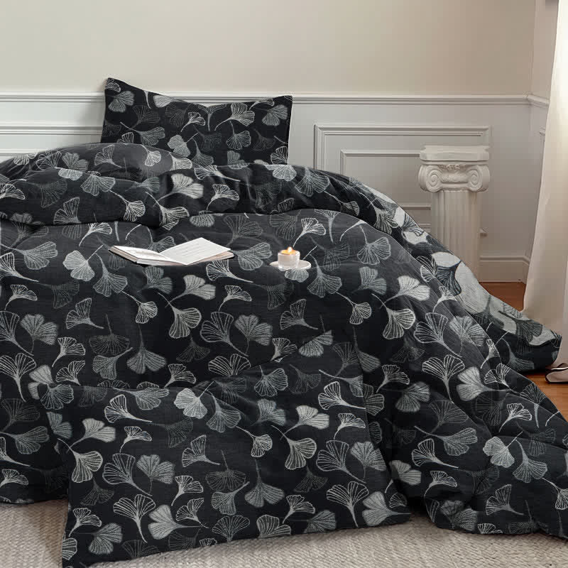Ownkoti Vintage Black Ginkgo Leaf Reversible Cotton Bedding Set - image 3