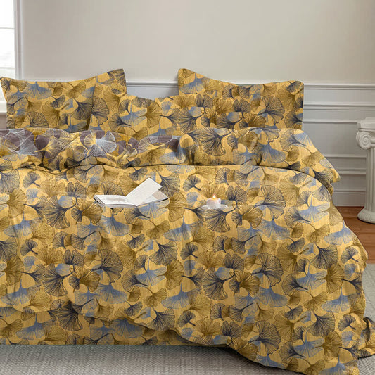 Ownkoti Retro Ginkgo Leaf Cotton Gauze Bedding Set - Yellow - 2PCS Pillowcases - 20" x 37" - image 0
