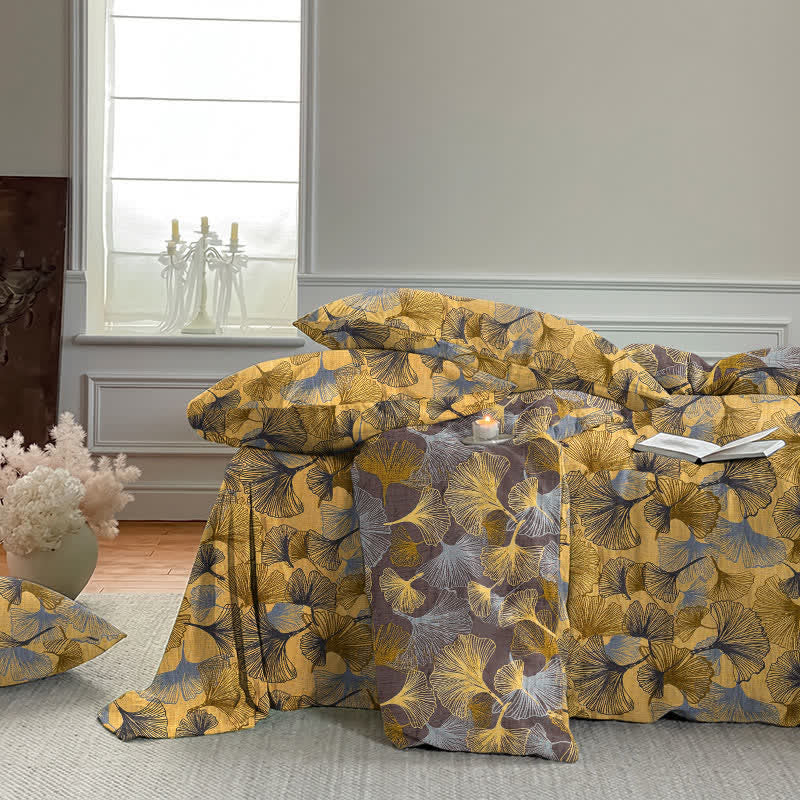 Ownkoti Retro Ginkgo Leaf Cotton Gauze Bedding Set - image 5