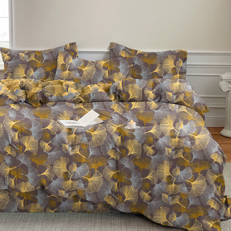 Ownkoti Retro Ginkgo Leaf Cotton Gauze Bedding Set - Light Brown - 2PCS Pillowcases - 20" x 37" - image 8