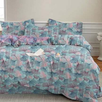 Ownkoti Retro Botanical Ginkgo Leaf Cotton Bedding Set - Blue - King - Bedding Set(4PCS) - image 0