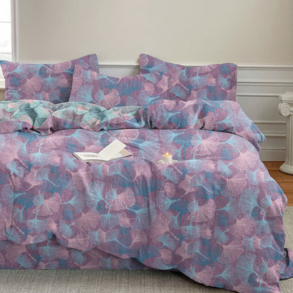 Ownkoti Retro Botanical Ginkgo Leaf Cotton Bedding Set - Purple - King - Bedding Set(4PCS) - image 8